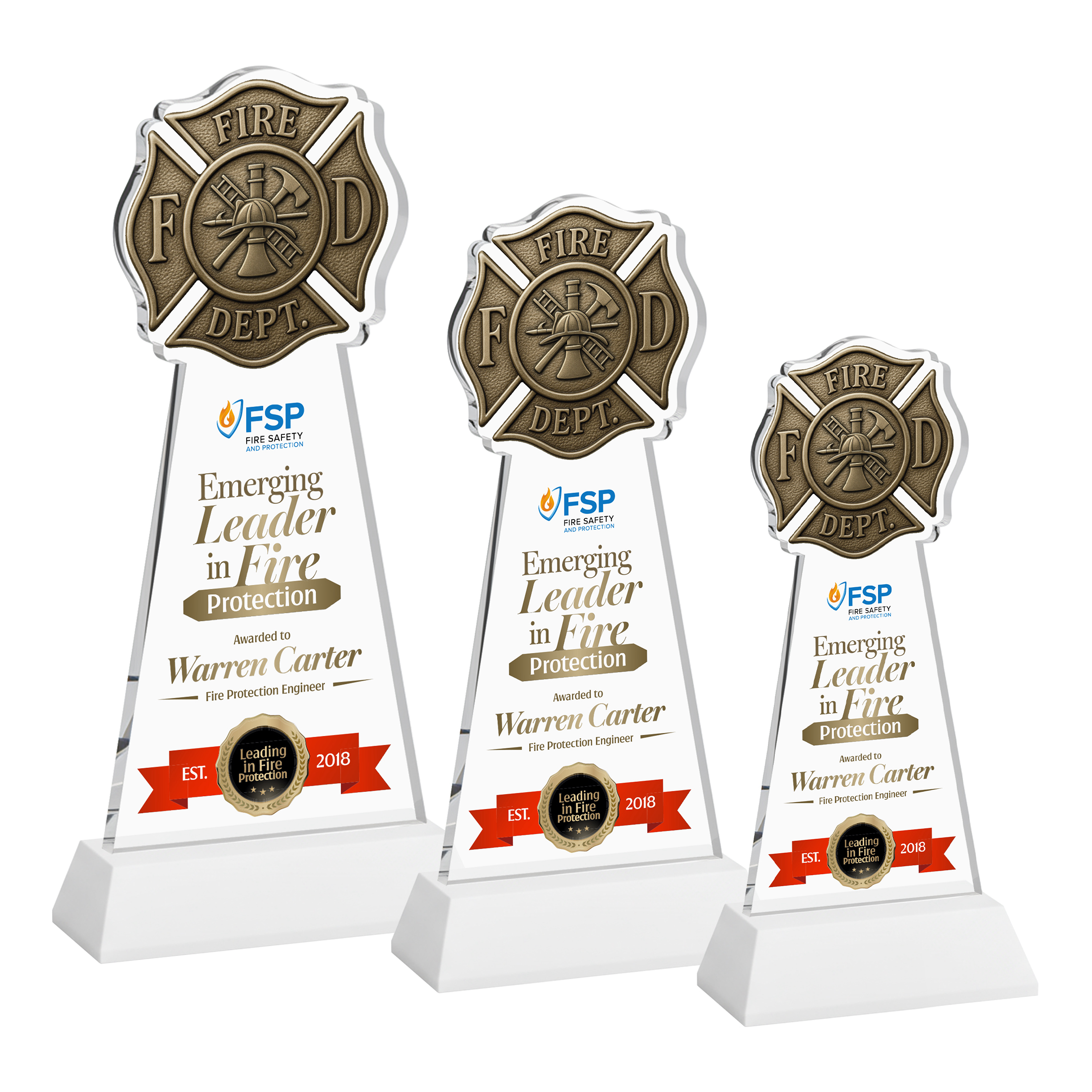 Fire Dept VividPrint™ Award on Hartford Base - White