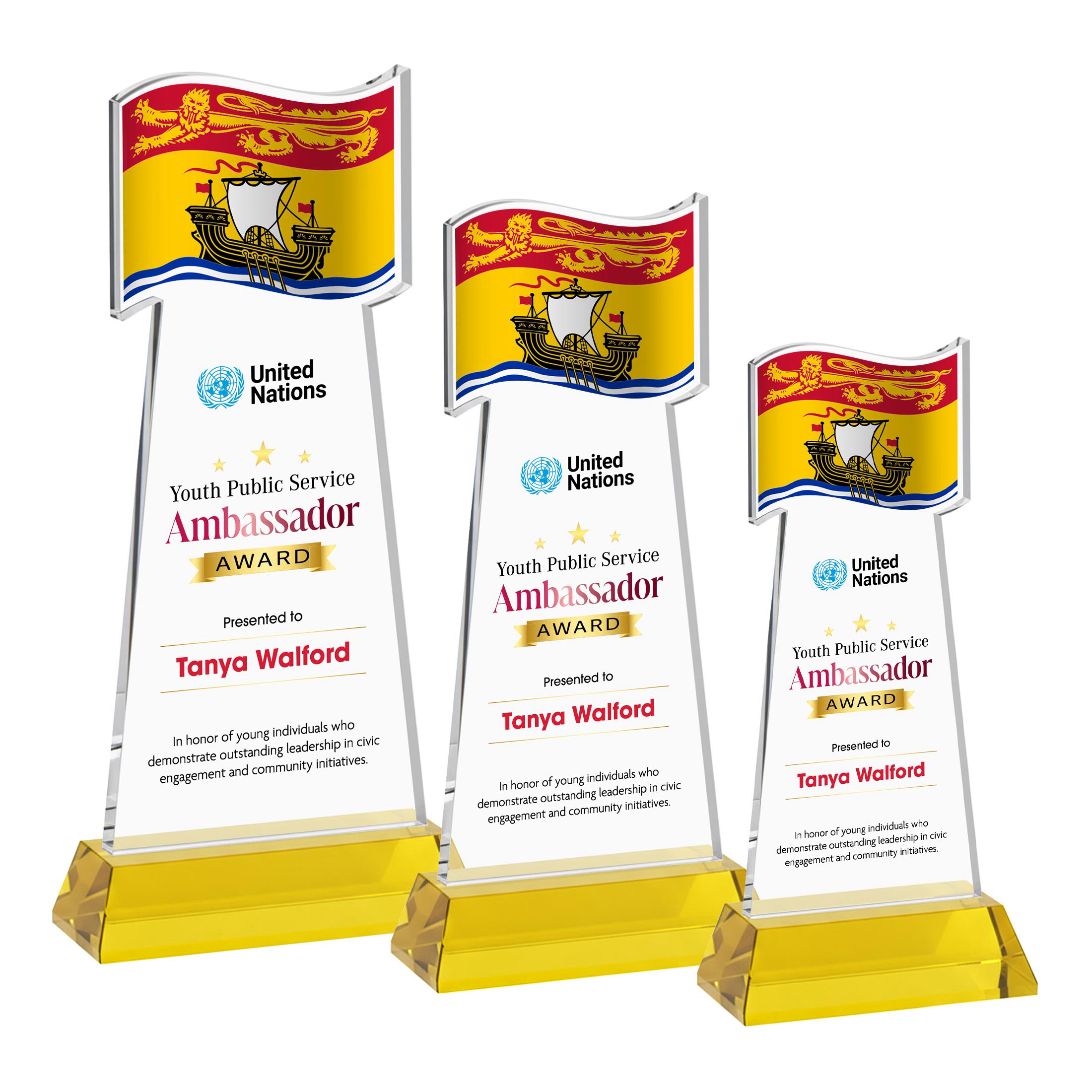 Flag VividPrint™ Award on Hartford Base - Gold