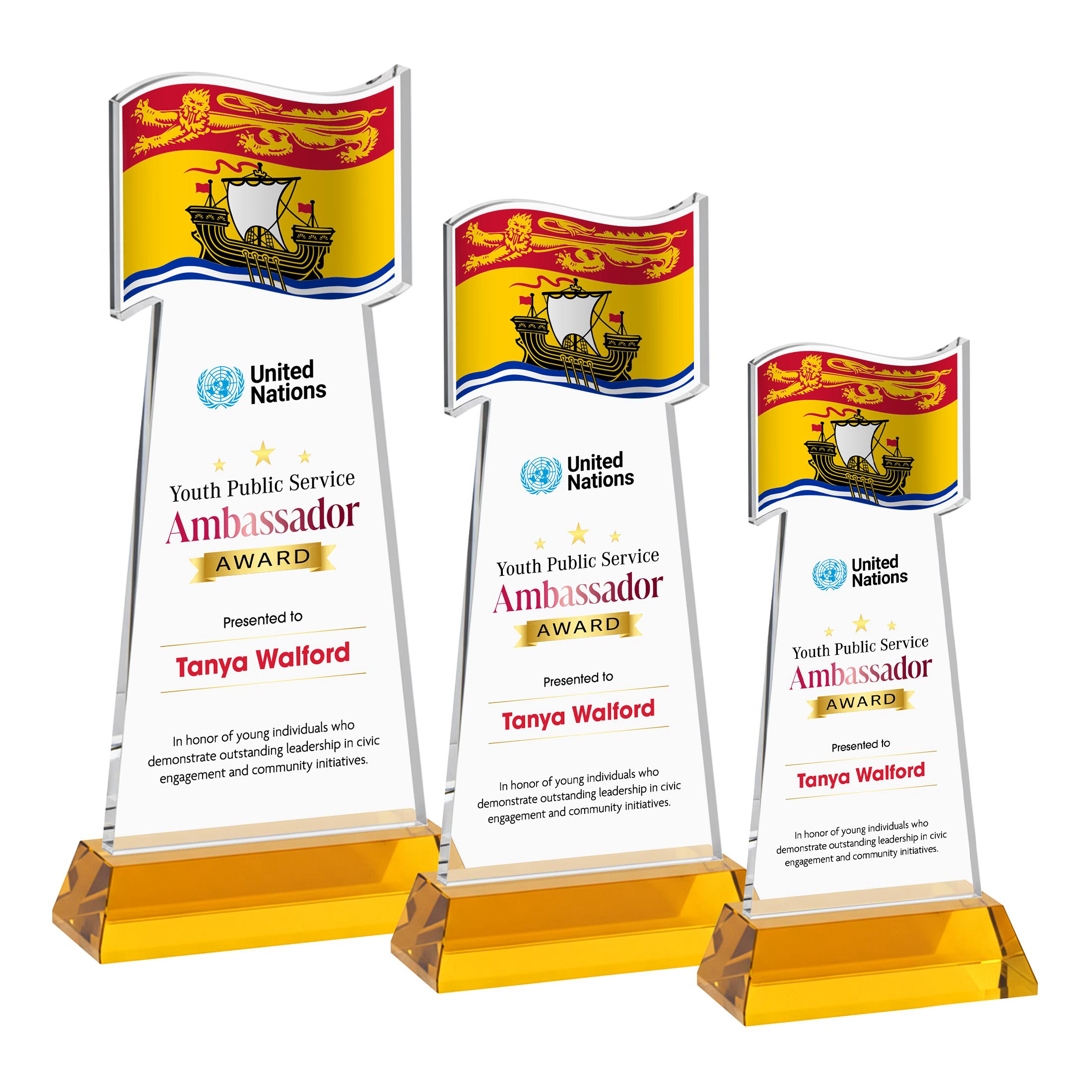 Flag VividPrint™ Award on Hartford Base - Amber