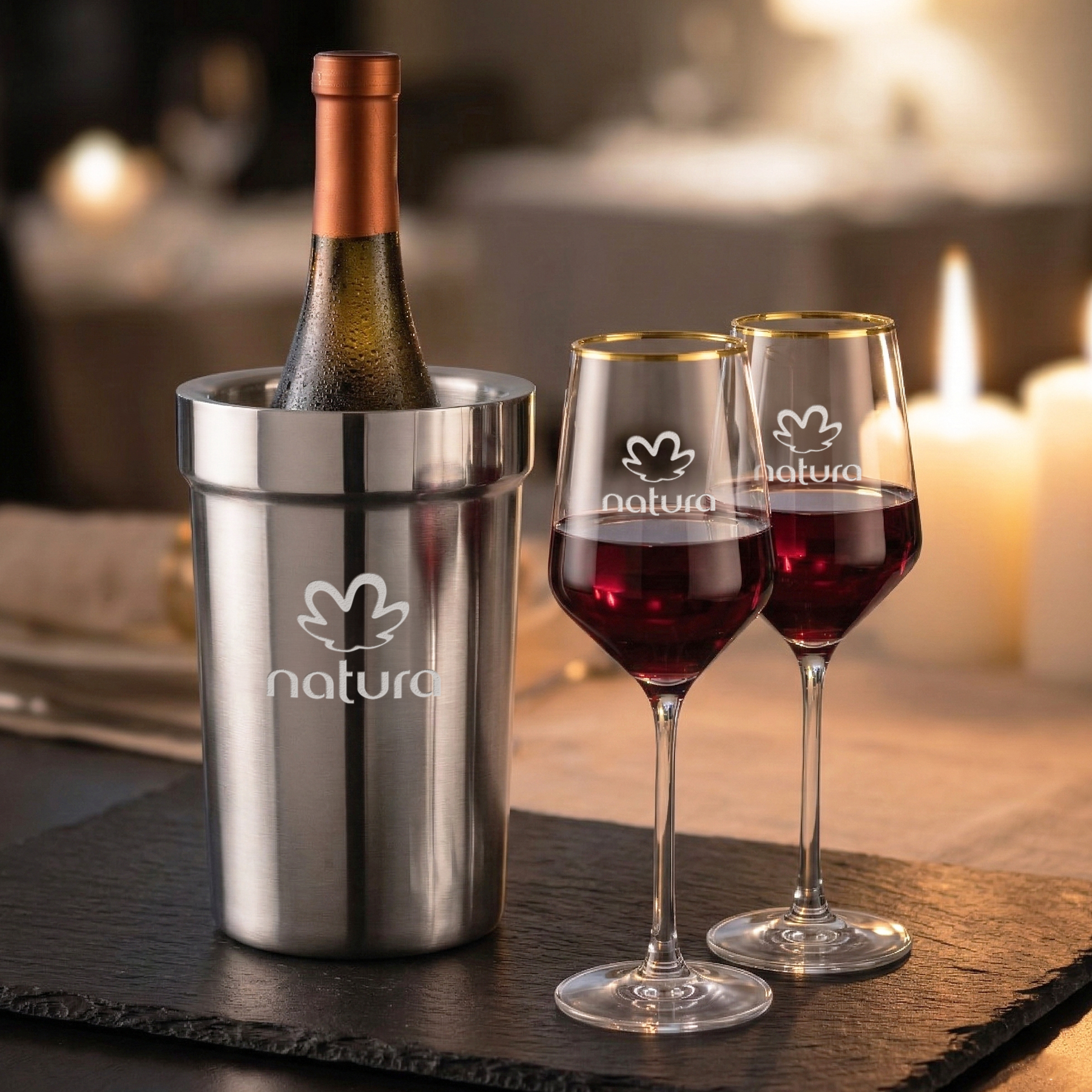 Milano Wine Cooler & 2 Tucson Gold Rim Wine Set