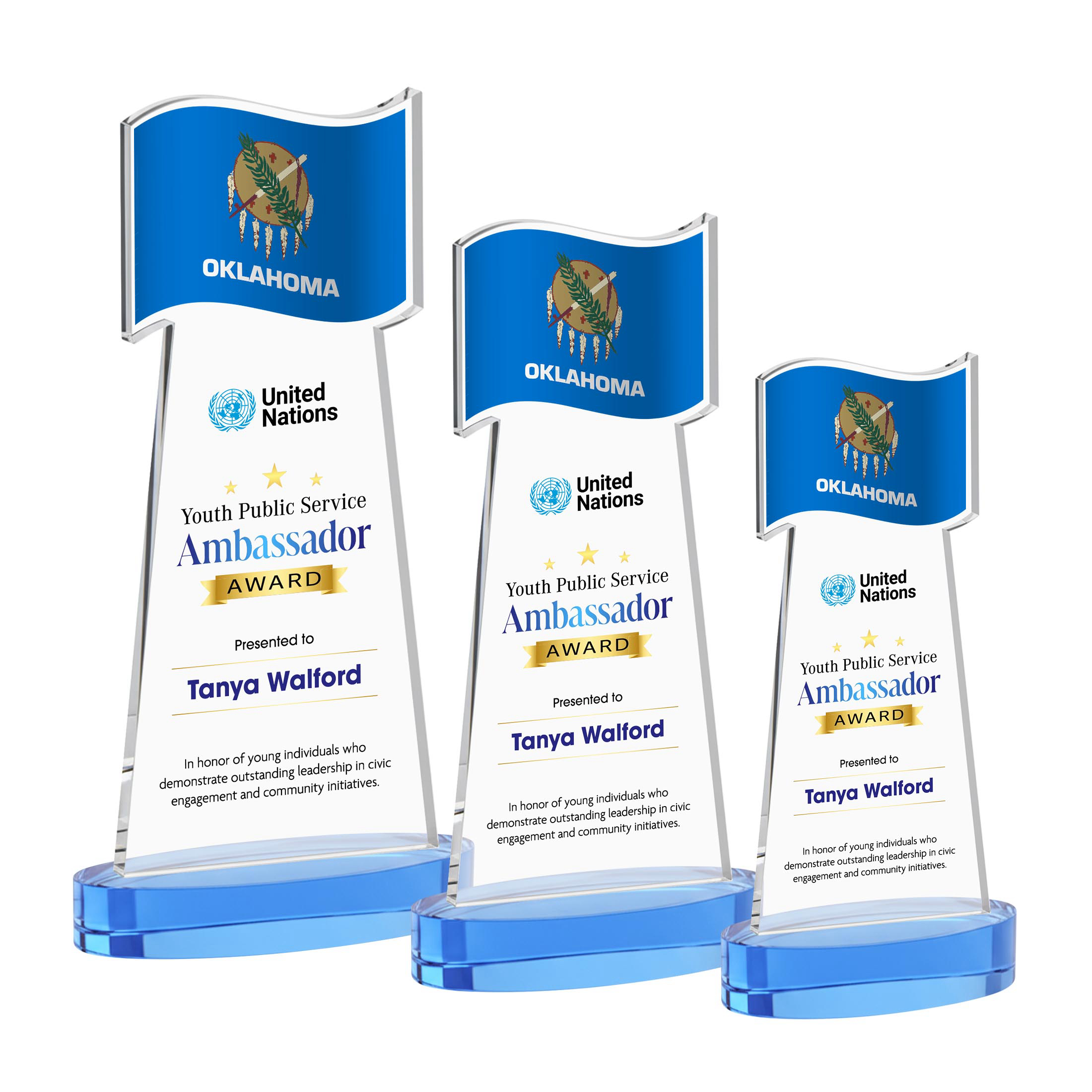 Flag VividPrint™ Award on Alberton Base - Sky Blue
