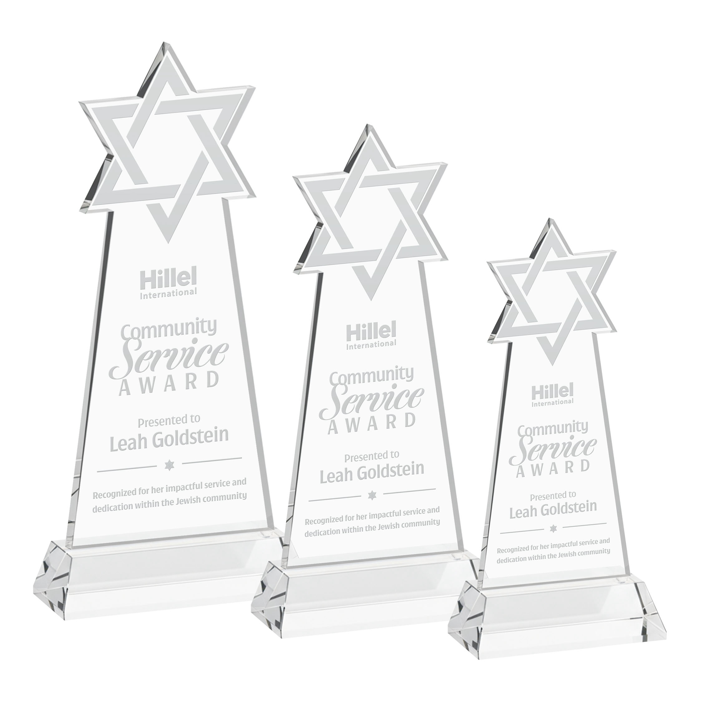 Star of David Award on Hartford Base - Clear