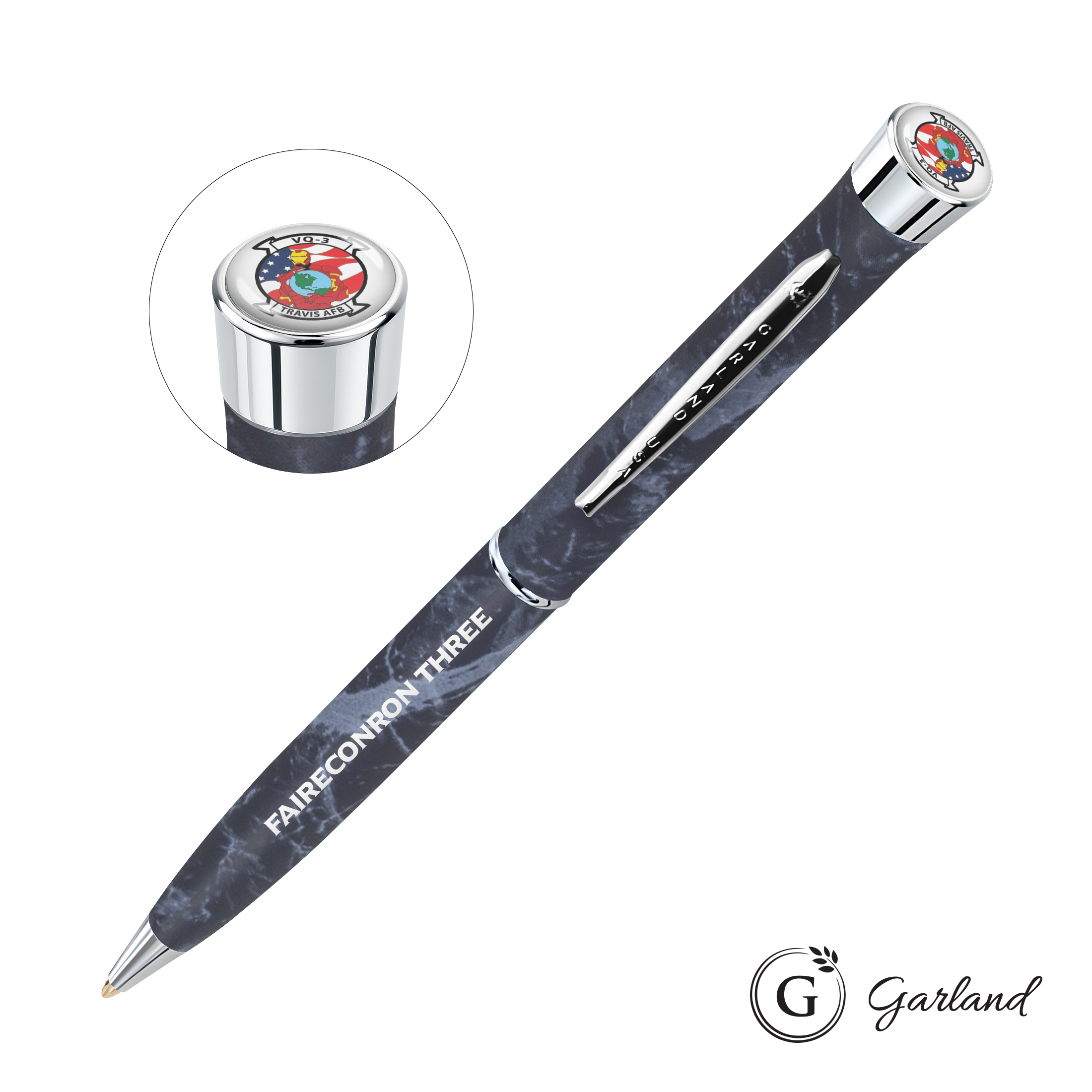 Custom, Ballpoint, Chrome, White Marble / Chrome