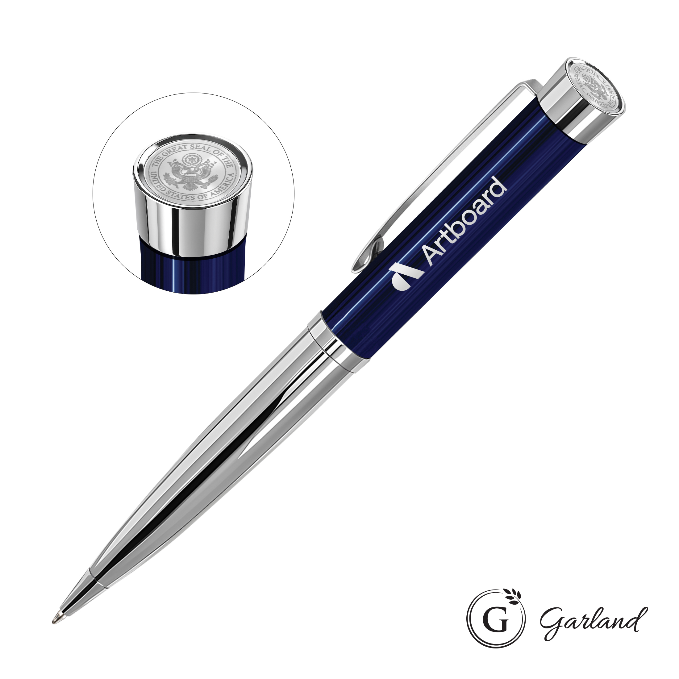 Custom Emblem, Ballpoint, Chrome, Navy Blue / Chrome