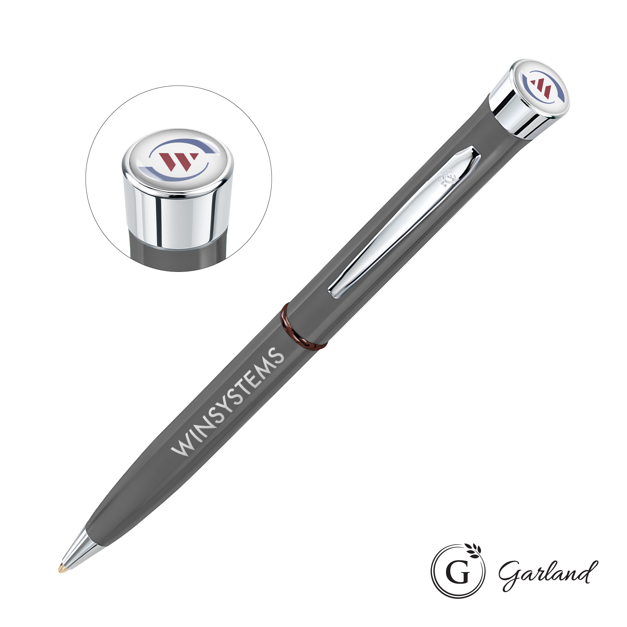 Custom, Ballpoint, Chrome, Grey with Red Band / Chrome