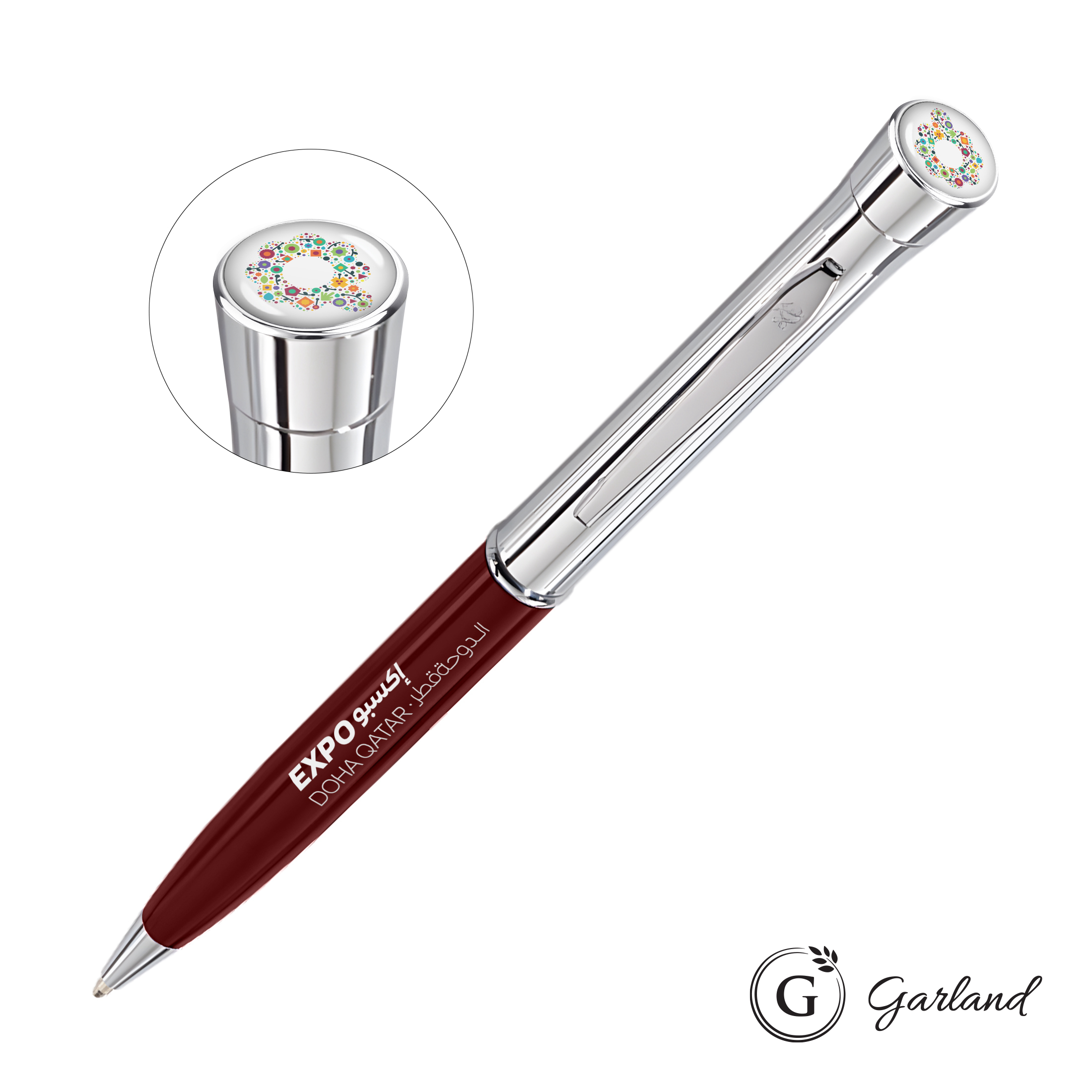 Custom, Ballpoint, Chrome, Burgundy / Chrome