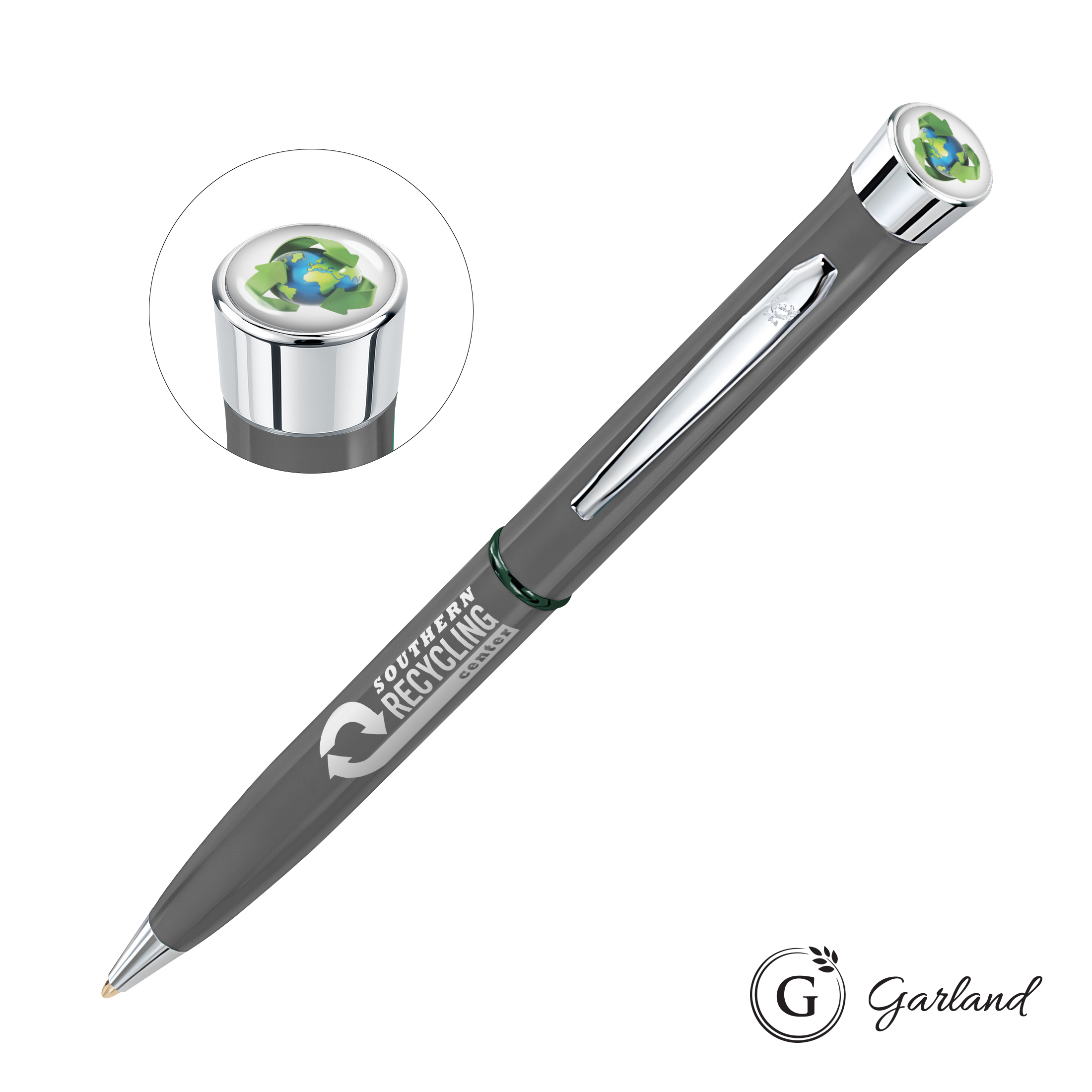 Custom, Ballpoint, Chrome, Grey with Green Band / Chrome