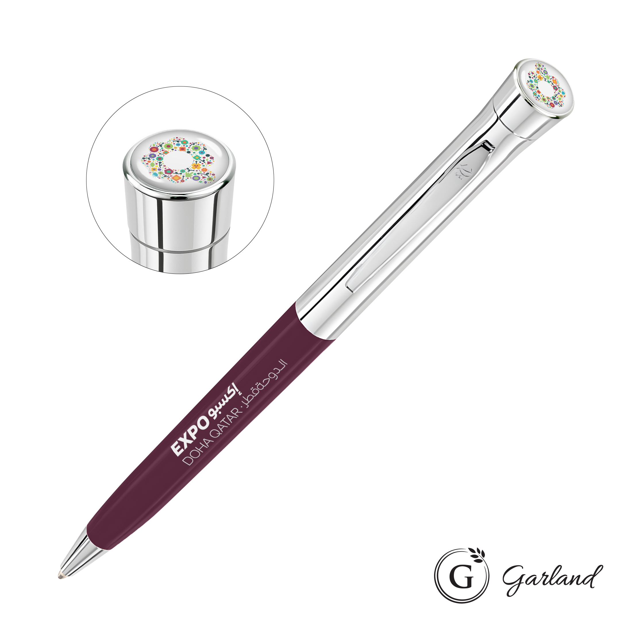 Custom, Ballpoint, Chrome, Maroon / Chrome